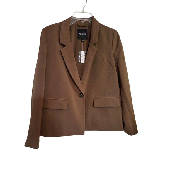 NWT Madewell Blazer Womens Medium Polyester Brown Cognac Toffee Pockets F2.6 - Picture 13 of 13